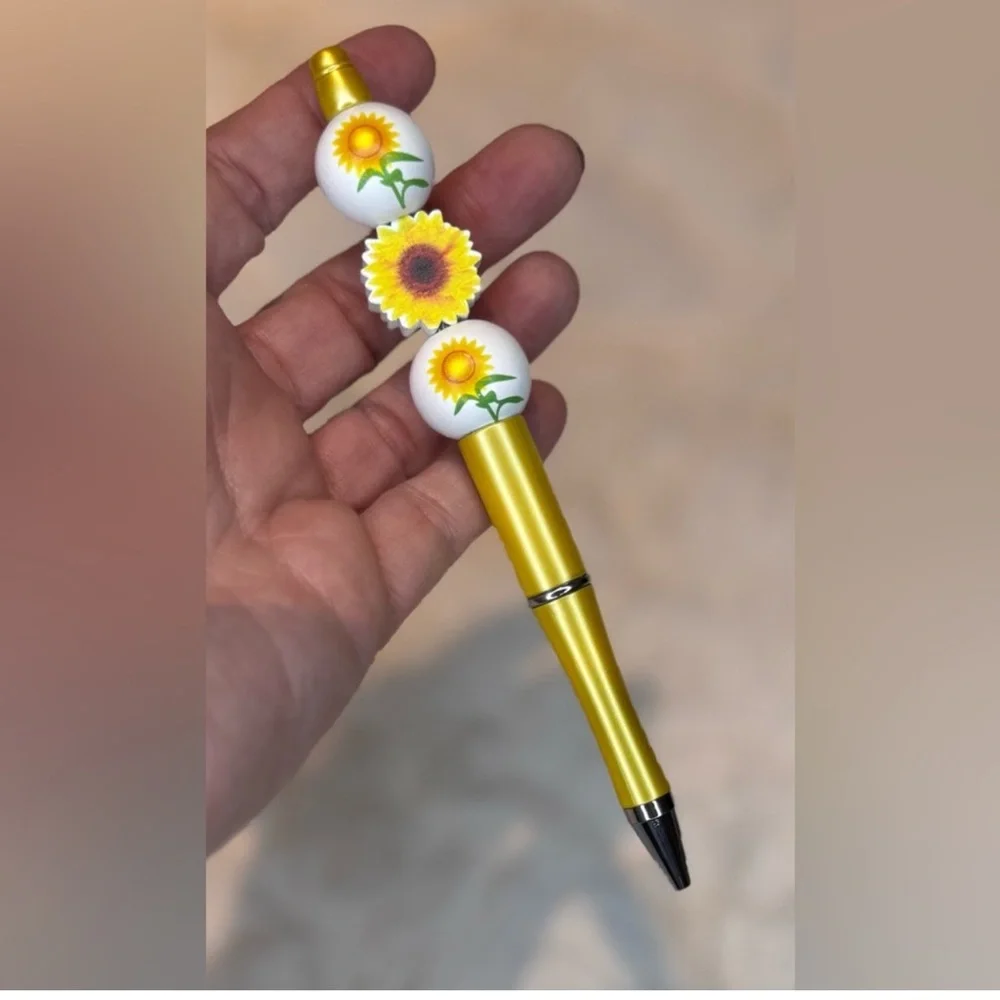 Beaded Yellow Sunflower floral Pens with refill , PICK 1